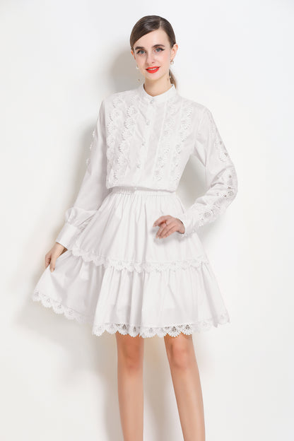Women's 2 Piece Skirt Set Lace Elastic Waist Mini Dress