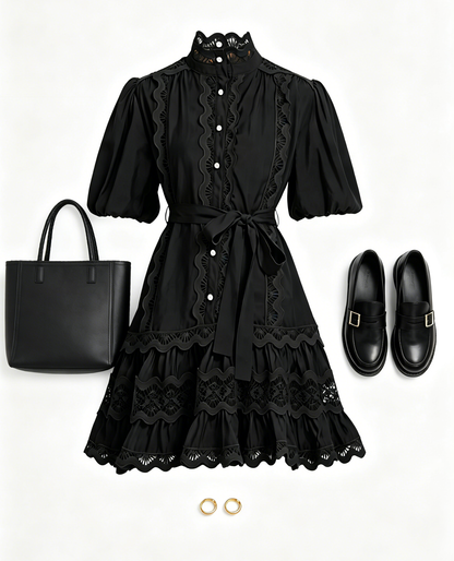 Black Lace Trim Mini Dress for Women – Elegant Romantic Summer Outfit