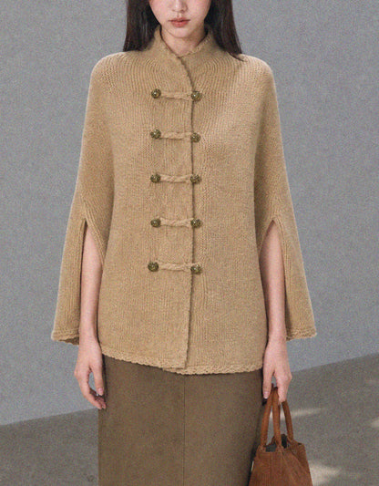 28695-Women's Knit Cape Coat – Navy & Camel