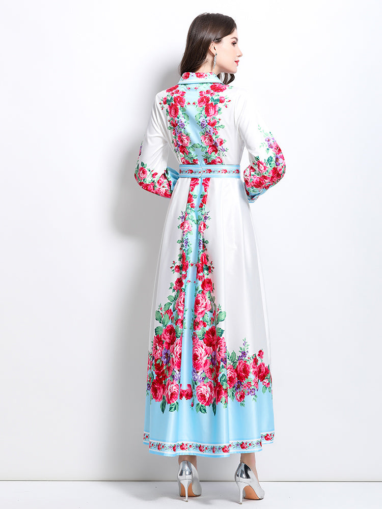 Women's Floral Print Maxi Dress Flowy Split Long Dress