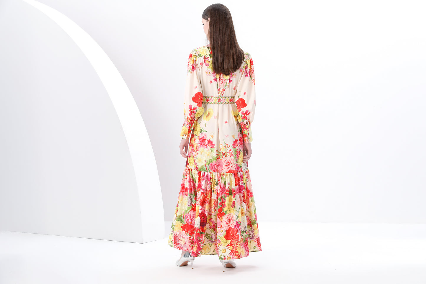 Women's Puff Sleeve Button Floral Pring Maxi Dress