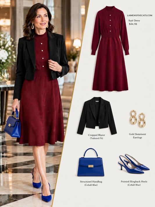 28712 Women's Pearl-Button Cable Knit Midi Dress