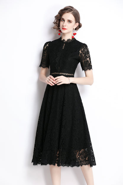 SSY-Women's Short Sleeve Lace Cocktail Midi Dress