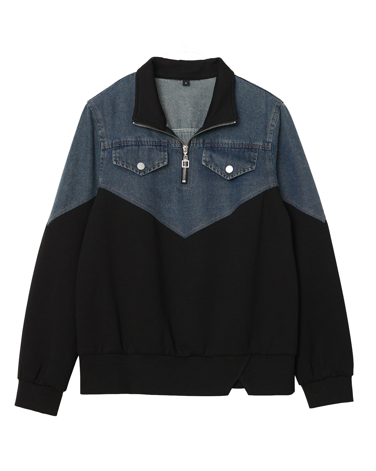 Denim Contrast Half-Zip Sweatshirt | Early Fall Casual