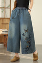 Women's Embroidery Elastic Waist Wide Leg Denim Pants