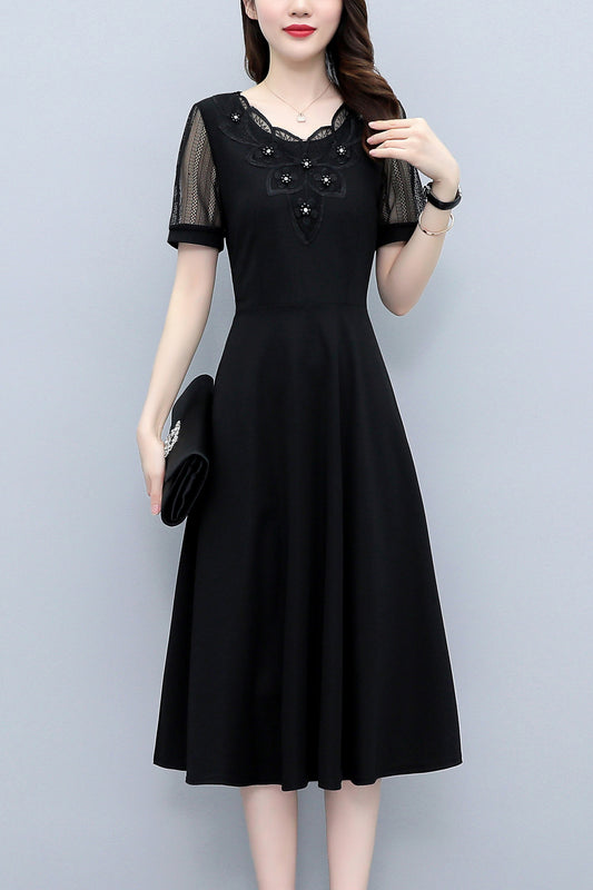 Women's Short Sleeve Stretch Pocket Midi Dress