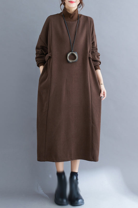 High Collar Pullover Dress With Pocket