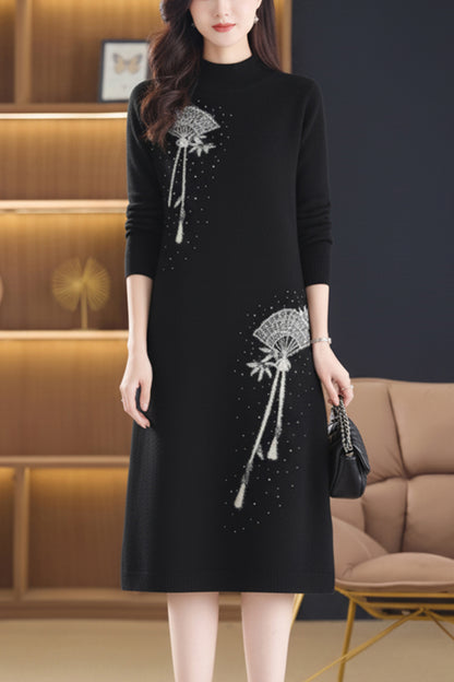 Women's Long Sleeve Sweater Knit Tunic Midi Dress