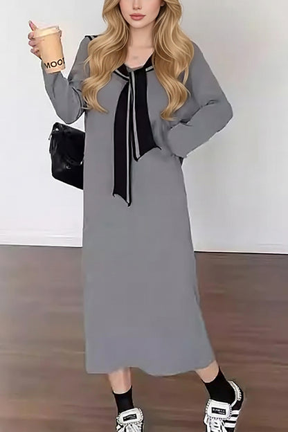 Women's V-Neck Sailor Stripe Sweater Knit Dress