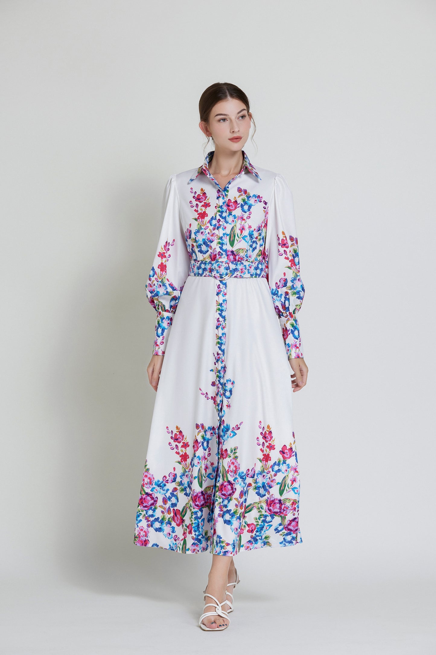 Floral Print Belt Maxi Dress