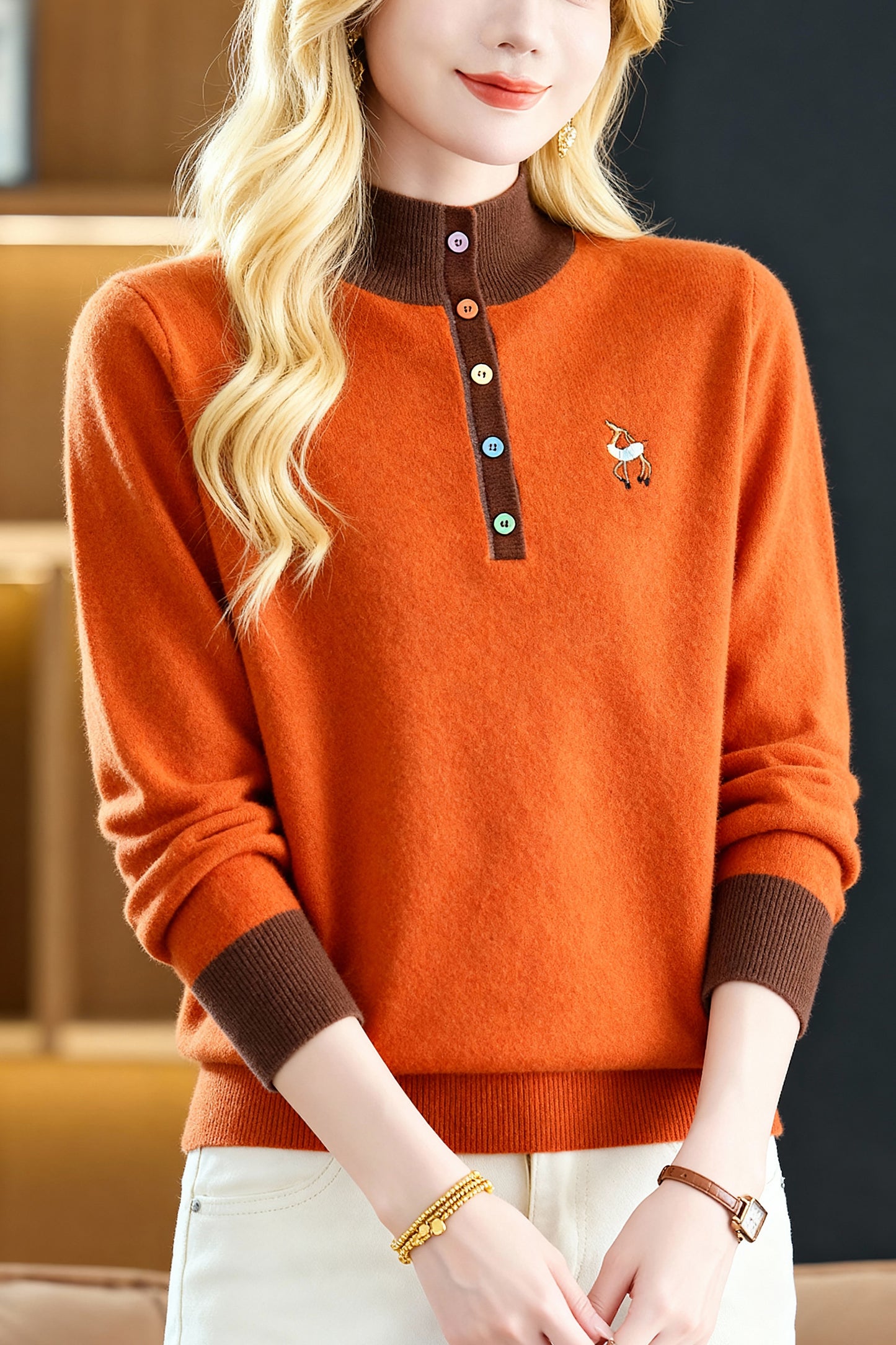 Womens Button Mock Neck Sweater Henley Shirts Knit Tops