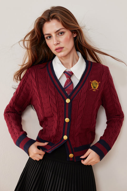 Women's Cable Knit College Style Chunky Sweater