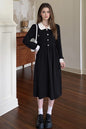 Women's Peter Pan Collar Ribbed Knit Sweater Midi Dress