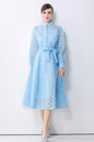 Women's Lace Lantern Sleeve Button Midi Dress