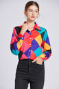 ESY-Women's Shirt Print Long Sleeve Button Blouse