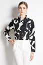 ESY-Women's Long Sleeve Lapel Collar Print Button Blouse