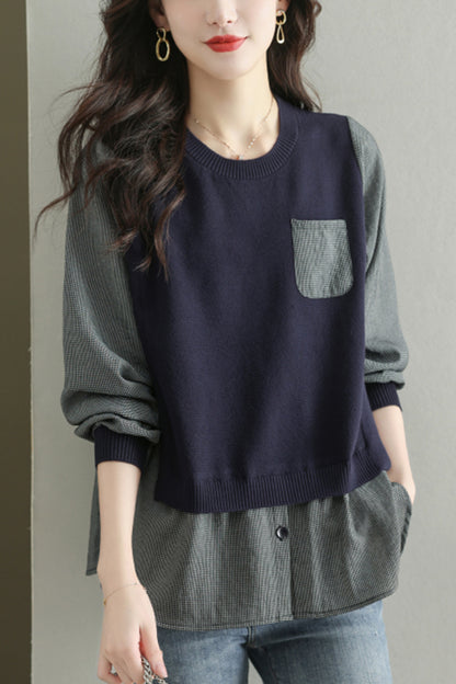 Women's Knit Stripe Long Sleeve Pullover Top