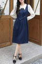 Women's  Lapel V-Neck Preppy Dress Midi Dresses