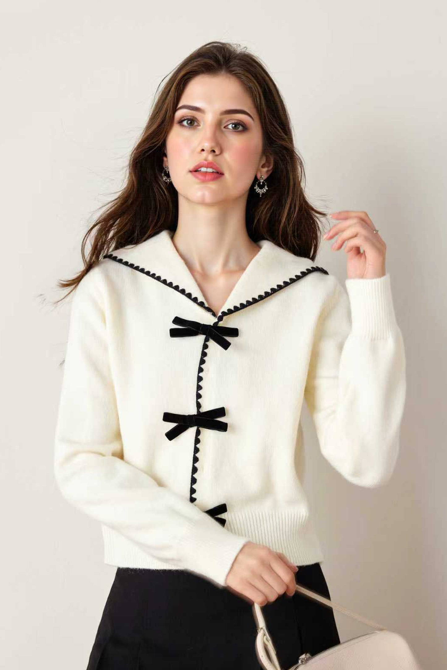 Women's Sailor Collar Stripe Button Knit Sweater Blouse