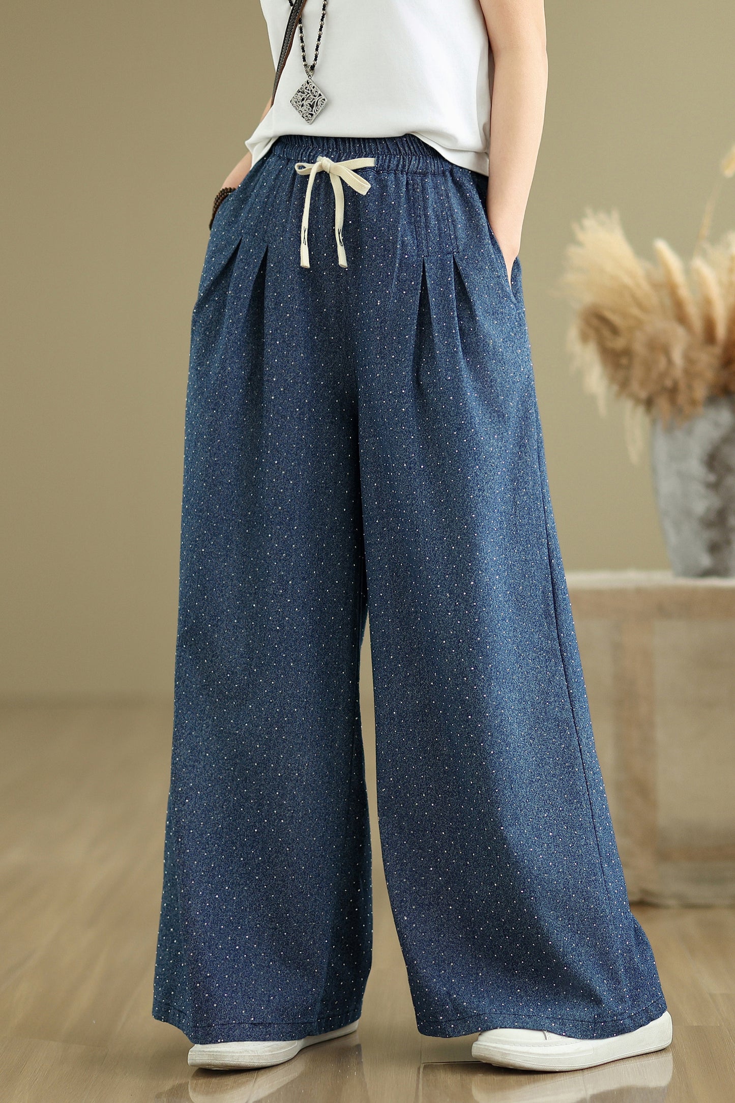 Women's Jeans Elastic Waist Wide Leg Denim Pants