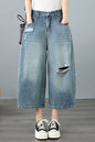 Lightweight Distressed Cropped Wide Leg Jeans