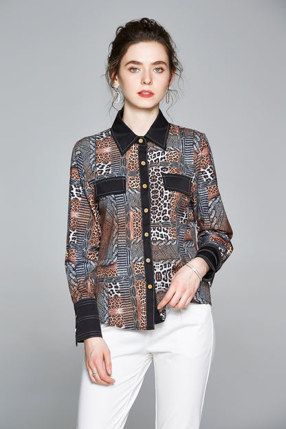 ESY-Women's Shirt Print Long Sleeve Button Blouse - LAI MENG FIVE CATS