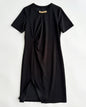 Black Ruched Side Slit Midi Dress with Gold Detail