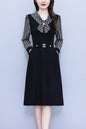Women's Elegant Tie Neck Long Sleeve Black Dress
