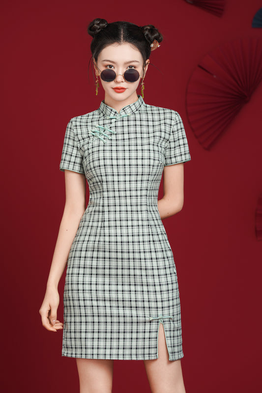 Women's Cheongsam Print Short Sleeve Mini Dress