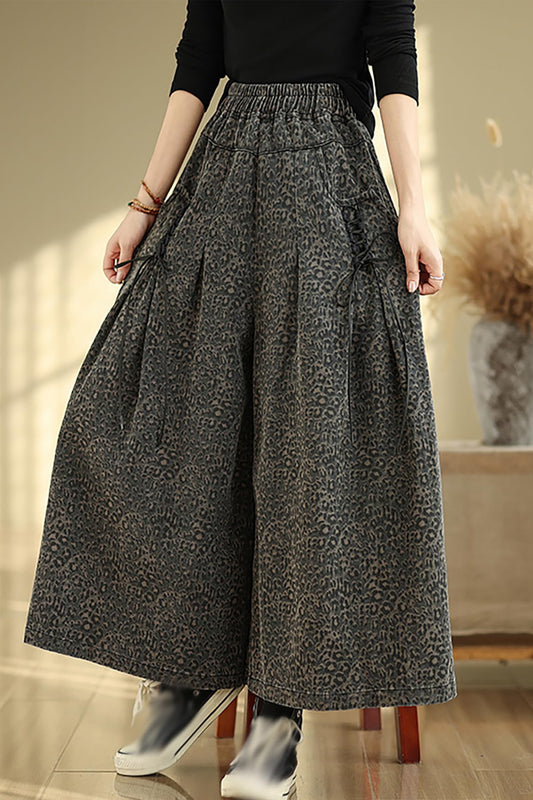 Elastic Waist Double Pocket Wide Leg Trousers