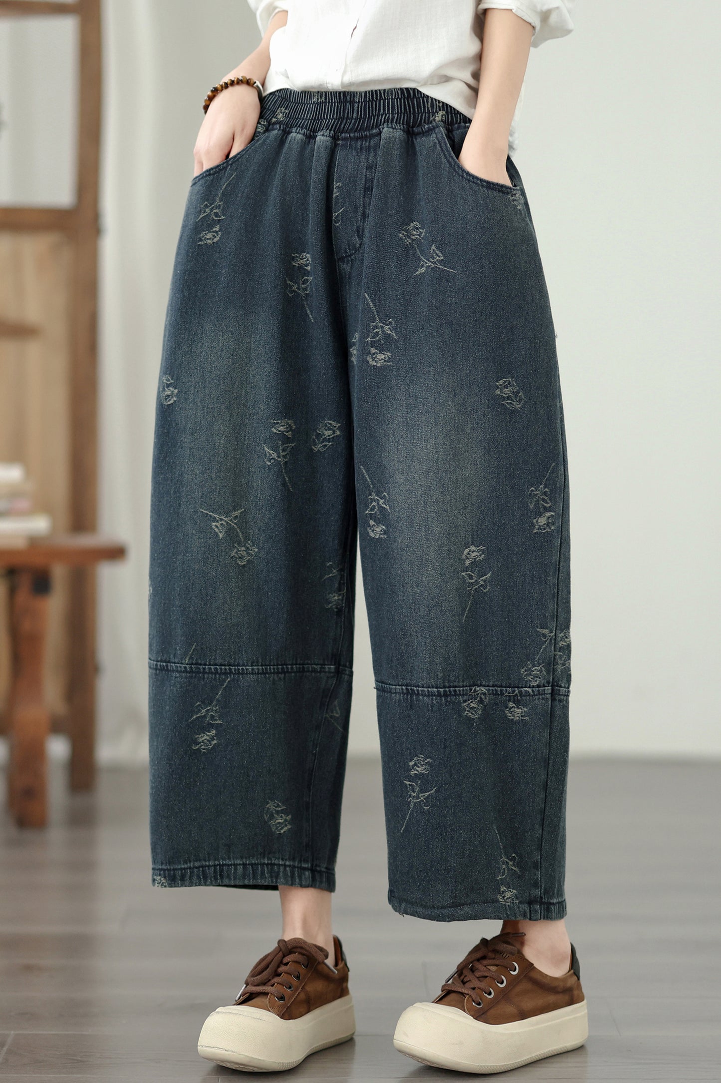 26-Women's Harem Baggy Jeans Drawstring Barrel Denim - LAI MENG FIVE CATS