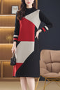 Women's Long Sleeve Sweater Knit Color Block Dress