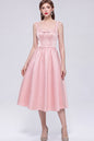 Elegant Pink Satin Bow Sleeveless Strappy A-Line Party Midi Dress