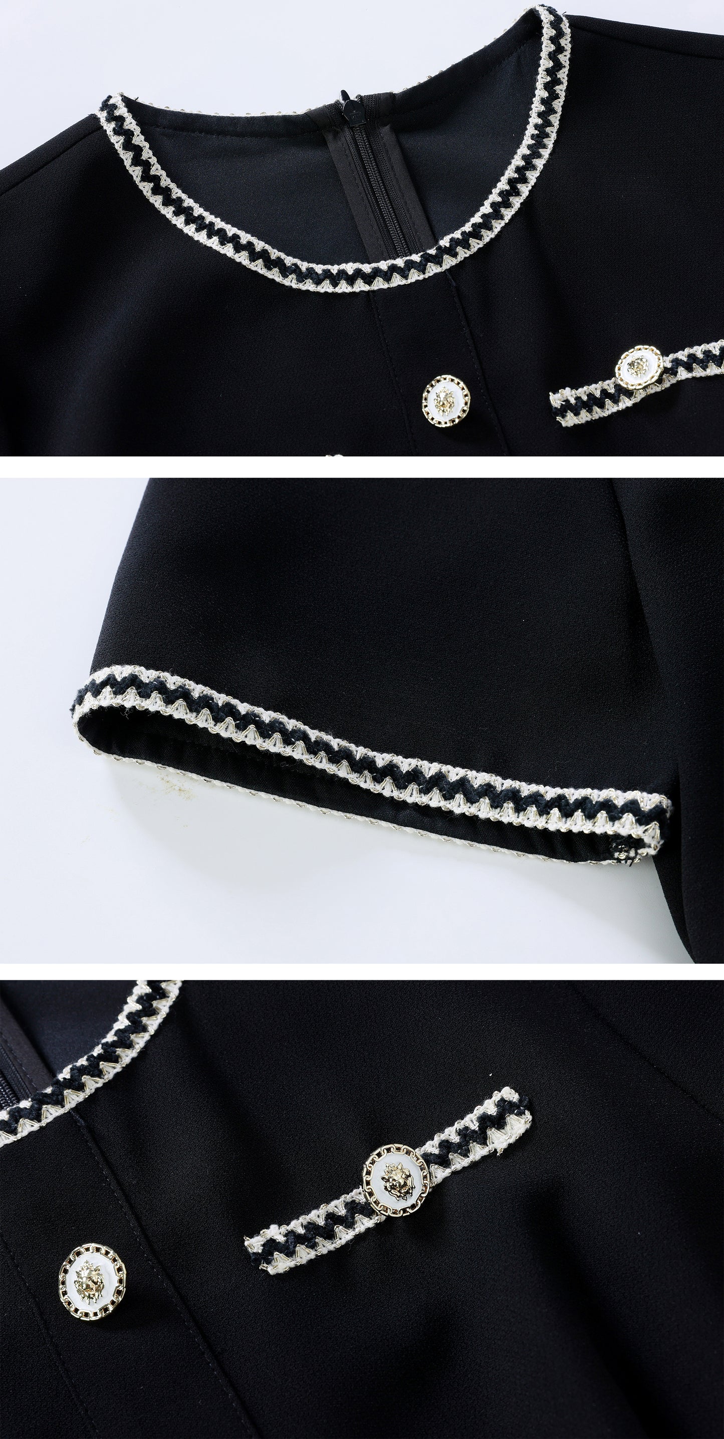 Black Contrast Trim Button Front Mini Dress with Pockets