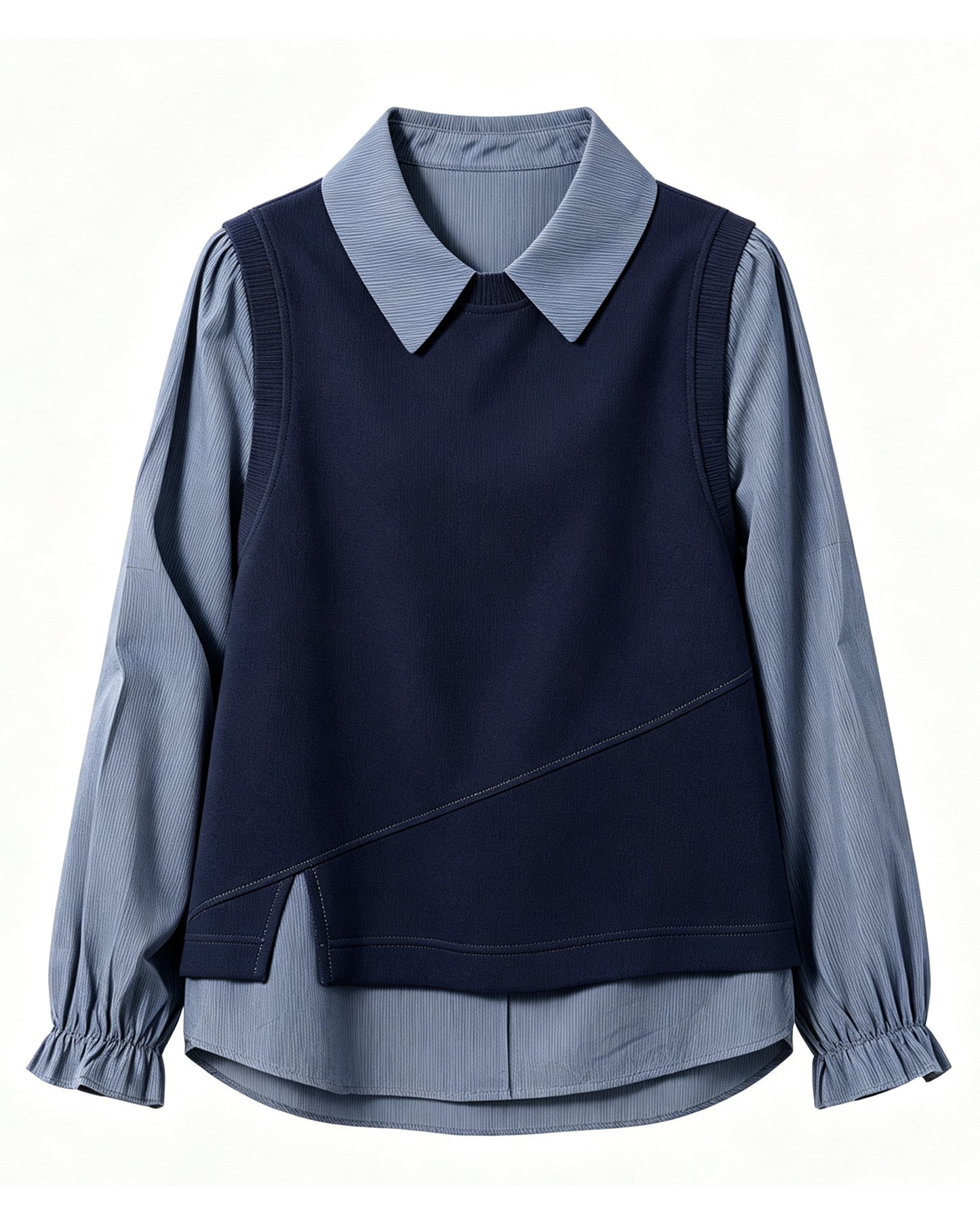 Women's Layered Knit Top | Lightweight Early Fall Collared Sweater Blouse