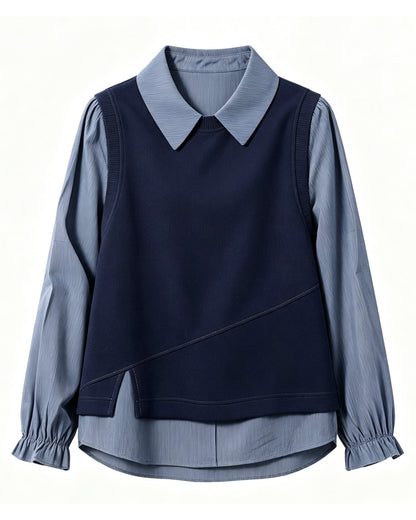 Women's Layered Knit Top | Lightweight Early Fall Collared Sweater Blouse