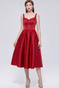Elegant Red Satin Bow Sleeveless Strappy A-Line Party Midi Dress