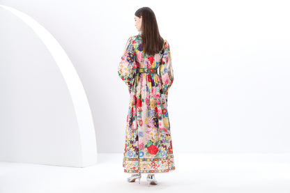 Women's Printed High-neck Puff Sleeves Maxi Dress