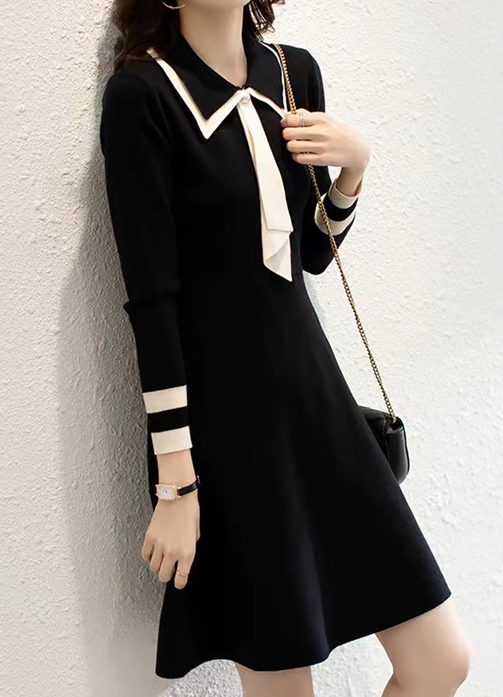 27795 Tie-Neck Knit Dress – Elegant Fall Dress for Women