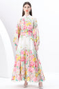 Women's Floral Print Puff Sleeve Button Up Split Maxi Dress