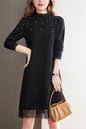 Lace Patchwork Shiny Beads Mini Sweater Dress