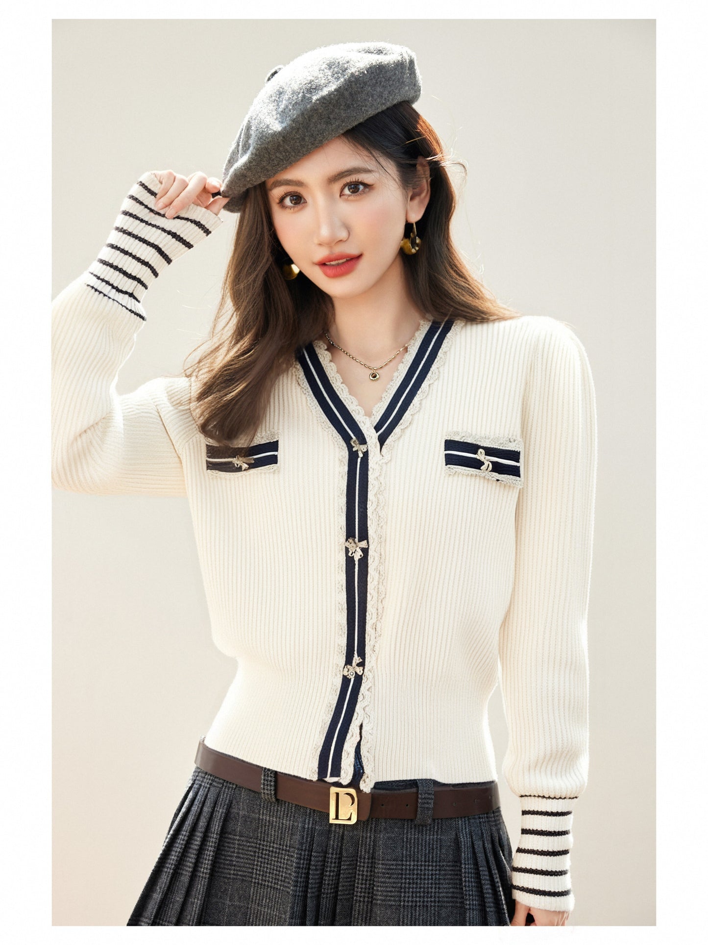 Women's Sweater V-Neck Ribbed Knit Preppy Knitwear