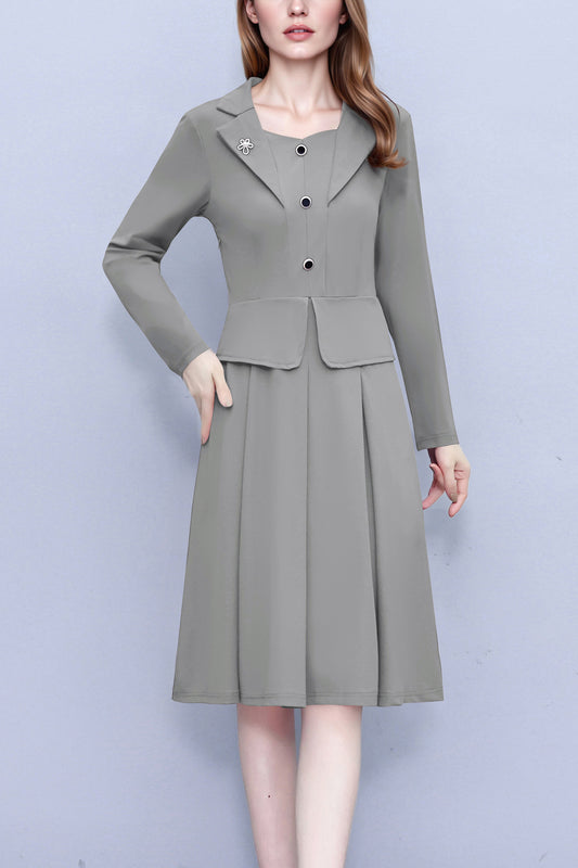 Women's Long Sleeve A-Line Work Office Suit Dress