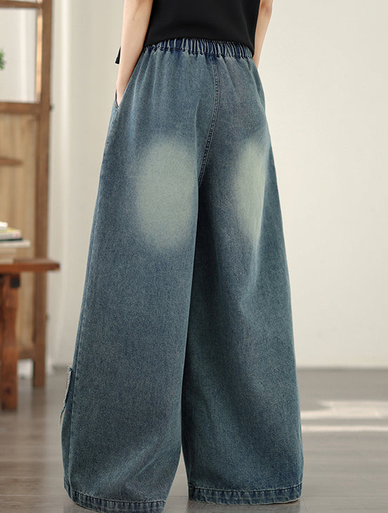 Wide-Leg Drawstring Jeans with Butterfly Fringe Detail - LAI MENG FIVE CATS