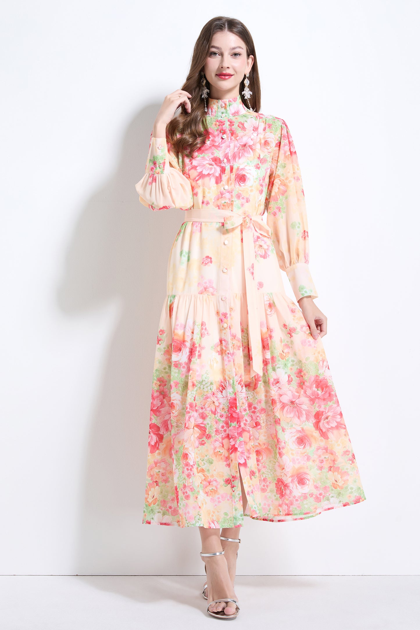 Women's Floral Print Casual Split Flowy Maxi Dress