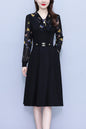 Women's Elegant Tie Neck Long Sleeve Black Dress