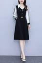 Women's V-Neck with Pockets Long Sleeve Black Dress