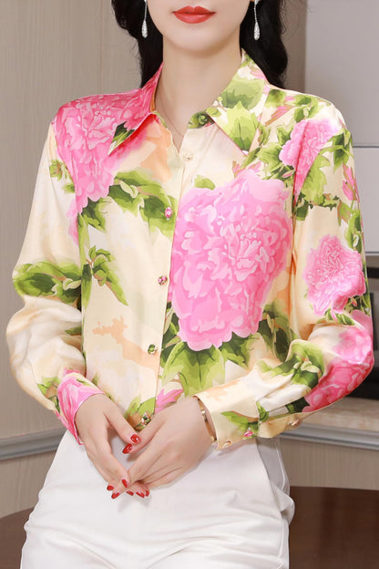 Women's Collared Floral Print Shirt Blouse