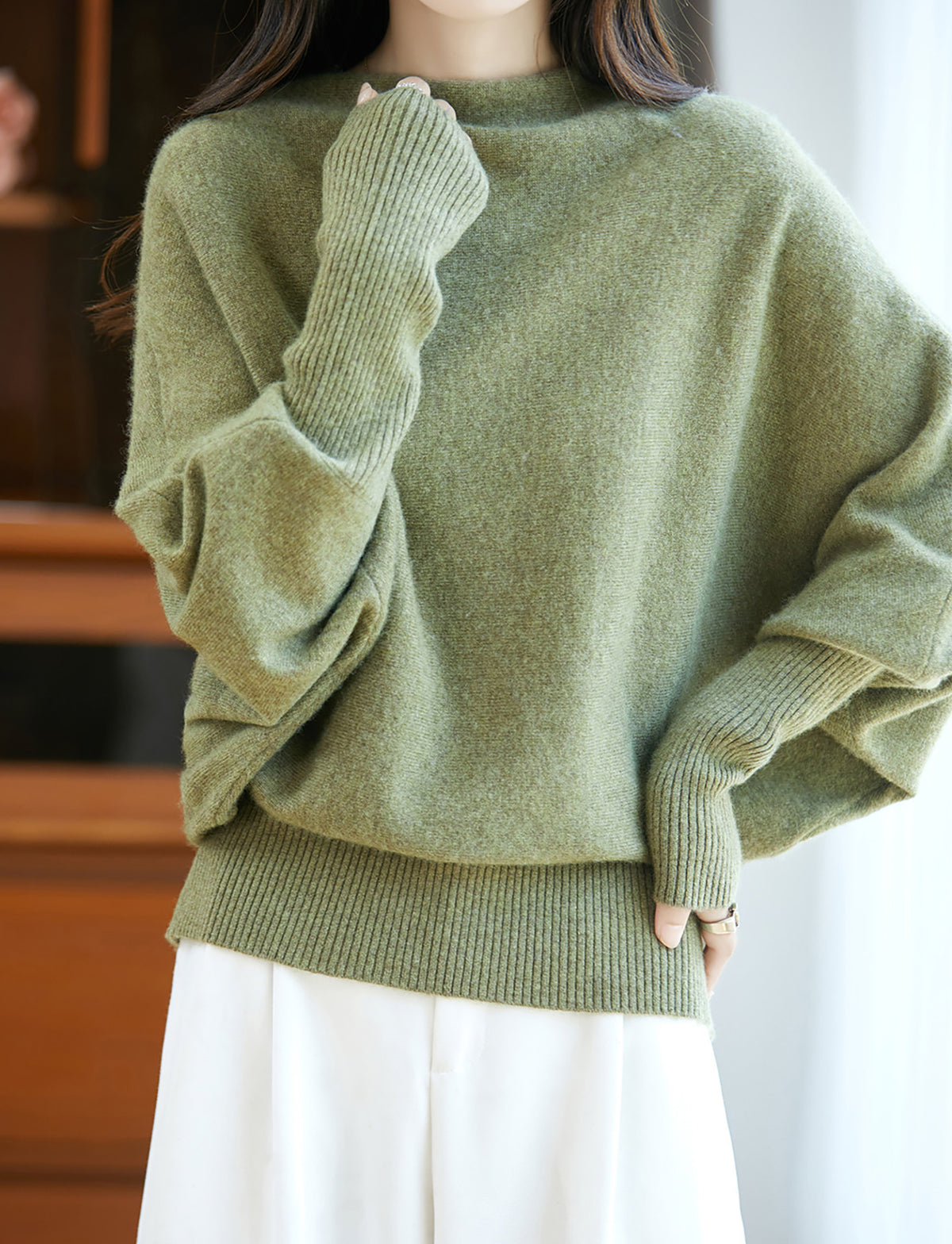 28723 Women's Batwing Sleeve Knit Sweater - LAI MENG FIVE CATS