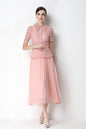 French Chic Lace Pleated Midi Dress with Belt